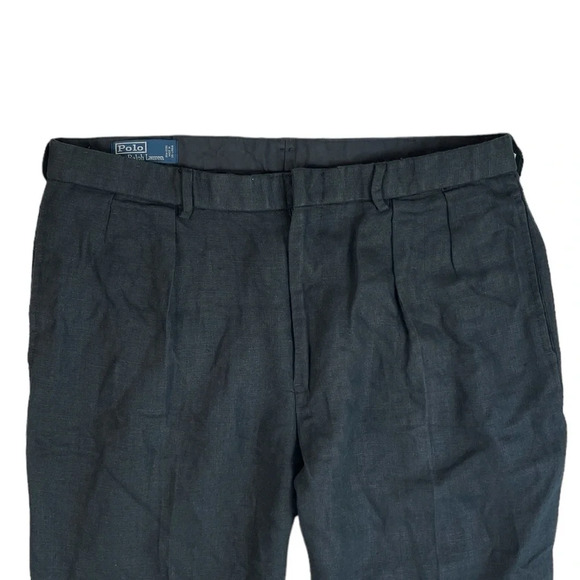 MJ80 Mens Polo Ralph Lauren Designer Pleated 100% LINEN Dress Pants 38x30 - Picture 2 of 6